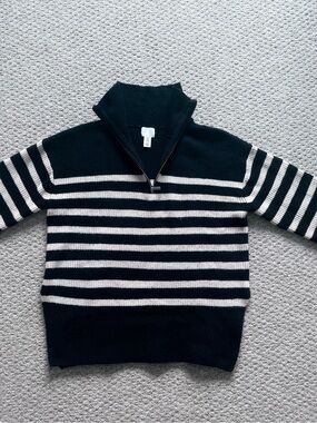 H&M Black and White Striped Half-Zip Sweater